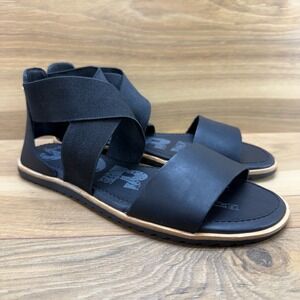 Sorel Ella Womens Sandals Size 6.5 Black Leather Strap Flats